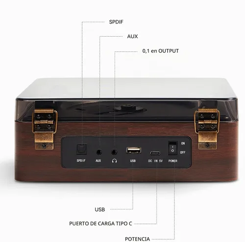 Vista 8 de Reproductor de CD retro para el hogar, reproductor portátil con Bluetooth y Marrón