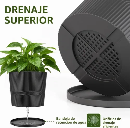 Vista 3 de 5 macetas para interiores, 4.8+5.5+6+6.5+7 pulgadas con platillos y drenaje Negro