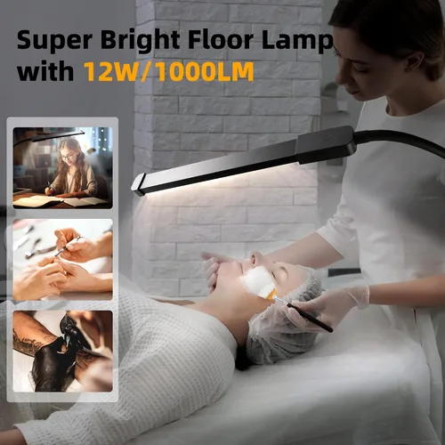 Vista 9 de Hanaking Lámpara de pie con control remoto, lámpara LED brillante para extensiones de pestañas, lámpara de pie regulable de 4 colores para belleza
