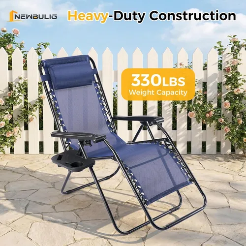 Vista 4 de NEWBULIG Juego de Sillas de Gravedad Cero de 2, Silla de Salón Plegable Portátil Ajustable para Acampar, Sillas Reclinables con Cojín Ajustable