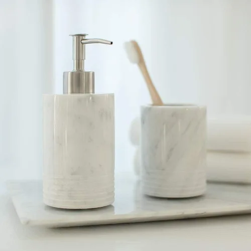 Vista 5 de JIMEI Dispensador de jabón de mármol con bomba de acero inoxidable para encimera de baño, cocina, dispensador de loción y líquido, botella de jabón