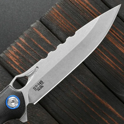 Vista 4 de Sitivien ST145 - Cuchillo de bolsillo plegable, hoja de acero 14C28N, mango G10 EDC herramienta cuchillo para supervivencia al aire libre Negro