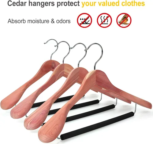 Vista 5 de TOPIA HANGER Perchas de madera de cedro rojo americano sin terminar, perchas de madera de lujo para chaquetas, hombros anchos con barra acolchada