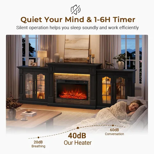 Vista 8 de 8-Color Electric Fireplace TV Stand, 104" Entertainment Center with Heater Negro