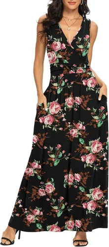 Vista 2 de Lilbetter - Vestido largo, simple, sin mangas, escote en V profundo, color liso, suelto, informal, para mujer