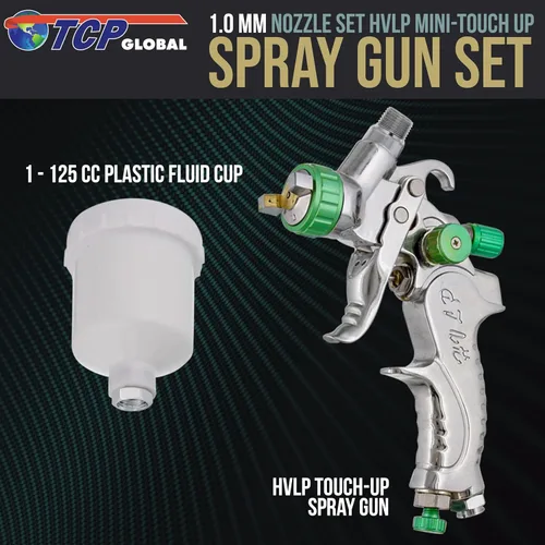 Vista 2 de TCP Global Pistola de pintura automotriz HVLP Mini pistola pulverizadora de 0.039 in con punta fluida de alimentación por gravedad, rociador
