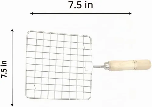 Vista 2 de Papad Jali - Asador de alambre de acero inoxidable Papad Jali, parrilla de asado multifuncional con mango redondo de madera (7.5 pulgadas)
