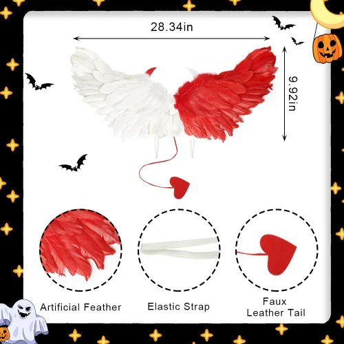 Vista 2 de Halloween Angel Wings Costume Unisex Feather Wings for Women Girls Boys Halloween Party Cosplay Dress-up Accessories