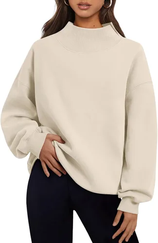Vista 23 de Trendy Queen Sudaderas de cuello alto para mujer, de gran tamaño, trajes de Albaricoque