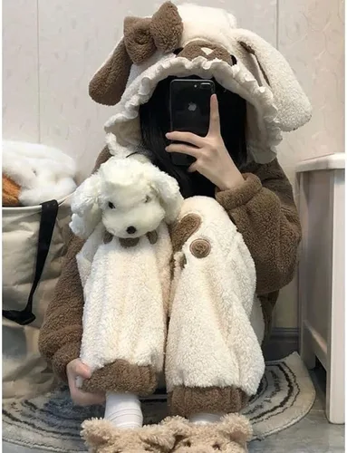 Vista 7 de Ropa de dormir Kawaii para cachorros, conjunto de pijama para mujer, ropa de descanso Kawaii para mujer