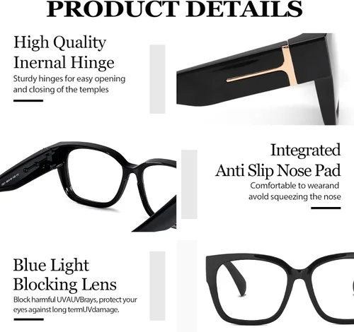 Vista 4 de LVIOE Lentes con filtro de luz azul para mujeres y hombres, anteojos de bloqueo de luz azul de gran tamaño para llevar sobre anteojos LB7511
