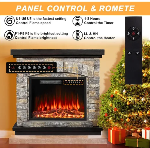 Vista 2 de BOSSIN Chimenea eléctrica de 36 pulgadas con repisa, inserto de chimenea eléctrica de 23 pulgadas, soporte de TV independiente con temporizador