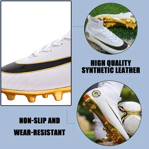 Vista 2 de Zapatos de fútbol para hombre, botas de fútbol profesionales de caña alta, transpirables, atléticas, para exteriores, interiores, césped, césped