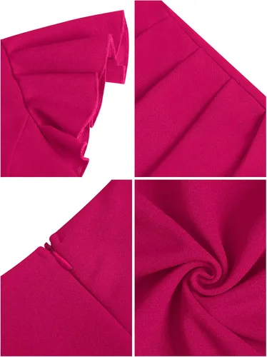 Vista 6 de Missufe Vestido de mujer con volantes y mangas con volantes, fruncido, entallado, para fiesta de verano, formal, con abertura media