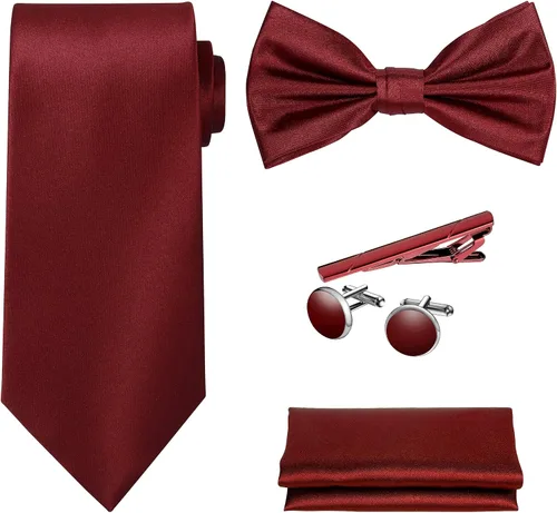 Vista 36 de TIE G 5pcs Tie Set in WHITE OR BLACK GIFT BOX: Solid Color Necktie, Satin Bow Tie, Pocket Square, Lapel, Cuff Links A-aqua