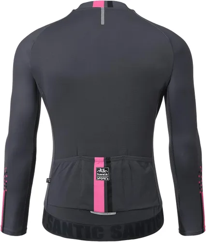 Vista 65 de Santic - Camiseta de ciclismo para hombre, manga larga, reflejante, cremallera completa, con bolsillos