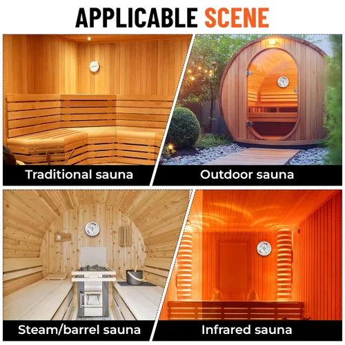 Vista 3 de Golden Wave Termómetro e higrómetro de sauna 2 en 1 – Fahrenheit (70-250°F) para salas de infrarrojos/vapor, sin baterías, montaje en pared