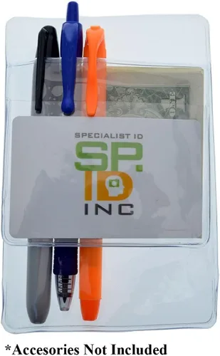 Vista 7 de Protector de bolsillo resistente con soporte horizontal para tarjetas de identificación, organizador de bolsillo de plástico transparente