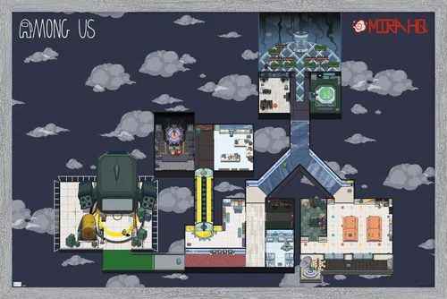 Vista 16 de Among Us - Póster de pared Mira Map, 22.4 pulgadas de largo x 14.7 pulgadas de ancho, versión enmarcada de madera de granero Versión enmarcada