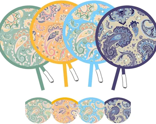 Vista 6 de Paquete de 4 Abanicos de Mano Plegables con Animales – Abanicos Redondos de Tamaño de Bolsillo para Hombres y Mujeres, Ventilador de Enfriamiento