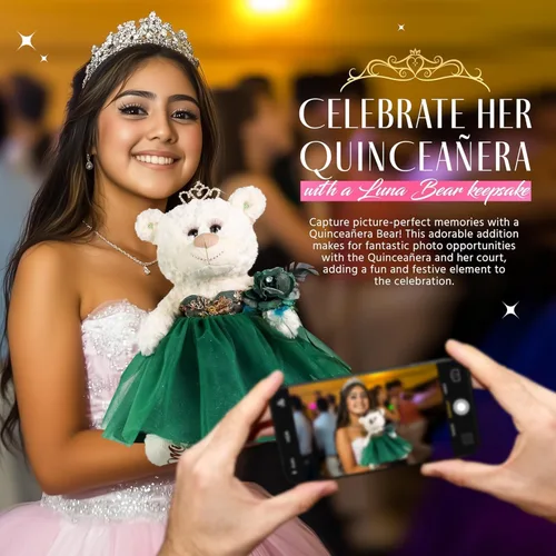 Vista 7 de KINNEX COLLECTIONS SINCE 1997 Centro de mesa grande de 20.0 in de oso de peluche de quinceañera, vestido elegante, regalo de recuerdo de gran