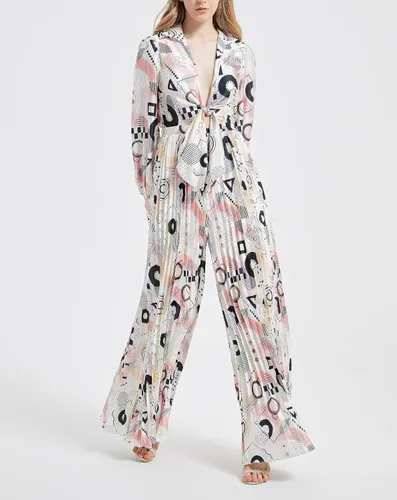 Vista 2 de Enterizo de mujer con cuello en V profundo, estampado bohemio, manga larga, pierna ancha, pantalón de una pieza