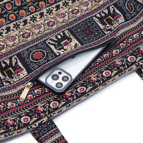 Vista 7 de OPQRSTU Bolso de mano hippie para mujer, bolso bohemio de gran capacidad, bolsos de hombro para turistas portátiles