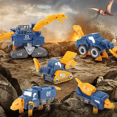 Vista 8 de Juguete transformable de dinosaurio para niños, robot de rescate 5pcs Construction Car Set Magnetic Connectors Assemble DIY STEM Action Figure
