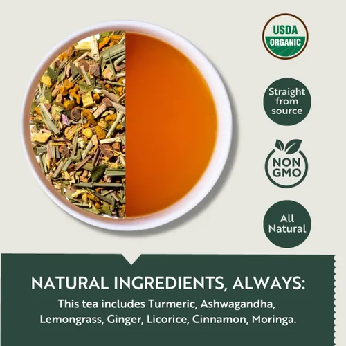 Vista 5 de Luxmi Estates - Té orgánico de cúrcuma con jengibre y cúrcuma (90 bolsas de té), sin cafeína, para inmunidad, inflamación y alivio del estrés
