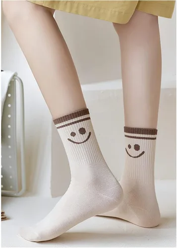 Vista 5 de Lindos calcetines de cara sonriente hasta el tobillo, calcetines divertidos de algodón, regalos para mujeres, adolescentes y niñas