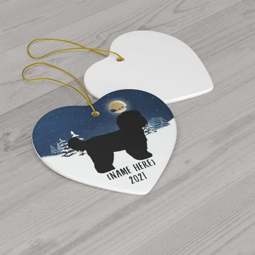 Vista 3 de Silueta negra Shih Tzu - Adornos de perro para árbol de Navidad 2025, regalos con nombre personalizado, decoraciones de Nochevieja 2026, corazón