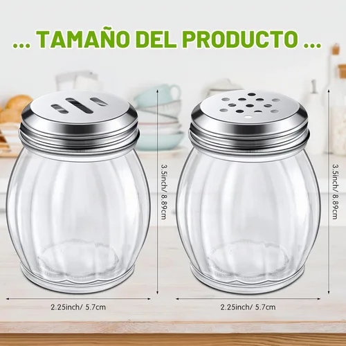 Vista 2 de Hotop Coctelera de especias de vidrio de 24 piezas con parte superior perforada para quesos con parte superior ranurada de acero inoxidable