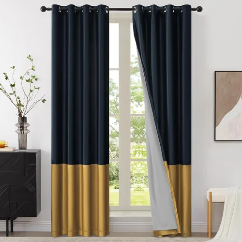 Vista 15 de BULBUL Cortinas de terciopelo 100% opacas negro oro, cortinas modernas con forro de 63 pulgadas de largo, cortinas térmicas con ojales para sala