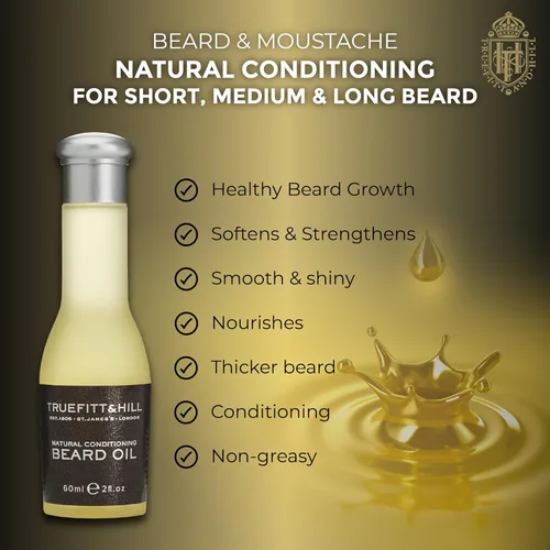 Vista 2 de Truefitt & Hill Aceite para barba, repleto de aceites esenciales para deslizamiento, hidratación, curación y acondicionamiento, se aplica sobre
