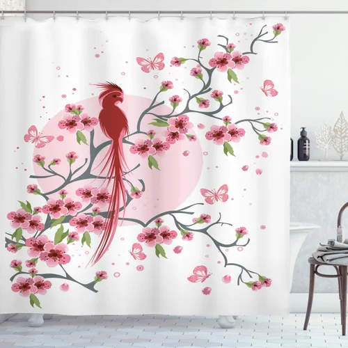 Vista 17 de Ambesonne Cortina de ducha retro, diseño clásico de rayas verticales, imagen, imagen antigua, obra de arte, juego de decoración de baño de tela