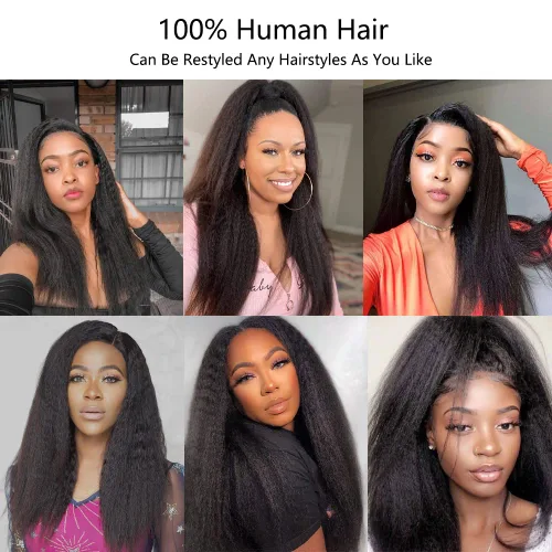 Vista 6 de ZIYU Pelucas frontales de encaje 13X4 de cabello humano liso rizado para mujeres, peluca de cabello humano liso rizado de 16 pulgadas con línea