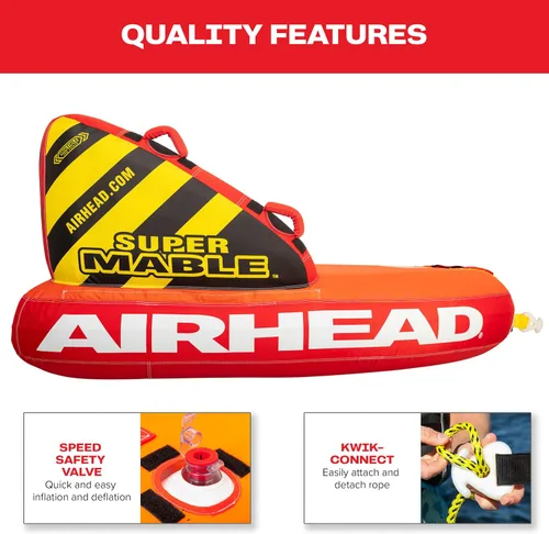 Vista 3 de Airhead Mable Towable Tube for Boating, 1-4 Rider Inflatable Boat Tube for Water Tubing, Heavy Duty Full Nylon Cover, EVA Foam Pads, Dual Tow Point