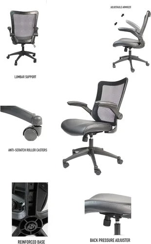 Vista 8 de OfficeFactor - Silla de escritorio de oficina, silla de escritorio ajustable de capacidad de 300 libras, reposabrazos abatibles, ruedas