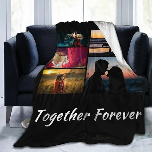 Vista 8 de Manta de cama personalizada con texto de fotos, mantas personalizadas con collage de fotos, mantas personalizadas para regalo de cumpleaños 1 Foto
