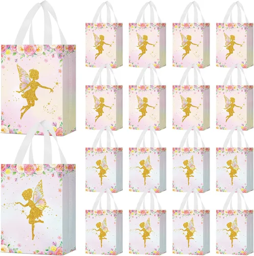 Vista 14 de Locmeo 24 bolsas de favor de fiesta de mariposa con asas, reutilizables, no tejidas, bolsas de dulces de mariposa rosa, azul y morado, bolsa