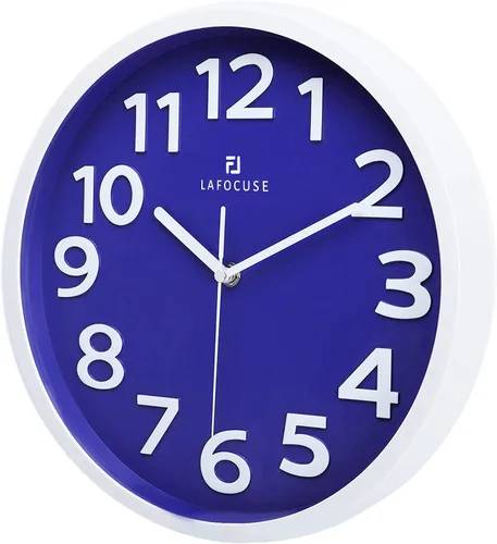 Vista 5 de Lafocuse Reloj de pared azul con números 3D de 12 pulgadas para decoración de sala de estar, moderno reloj de pared de cocina funciona