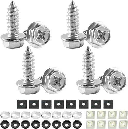 Vista 15 de YALOK Tornillos antirrobo para matrícula, kit de montaje M6, juego negro de At-negro