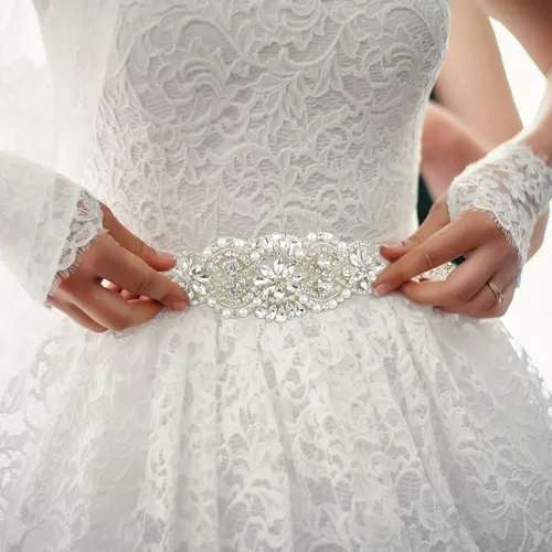 Vista 5 de CIEHER Cinturón de diamantes de imitación para mujer, cinturón de boda, cinturón de cristal para vestido de boda, cinturón con cinta