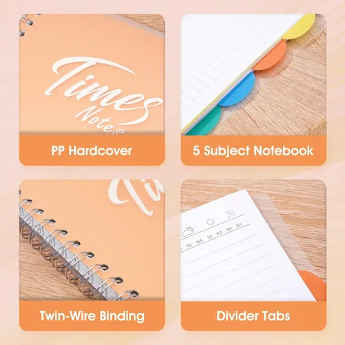 Vista 3 de Yoment Cuaderno de 5 materias con pestañas, cuaderno grande de 5 x 8 pulgadas con divisores, 240 páginas, cuadernos de plástico de tapa dura
