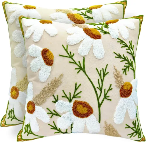 Vista 10 de Alysheer Juego de 2 fundas de almohada bordadas decorativas de verano de 18 x 18 pulgadas, funda de cojín de algodón con patrón de bordado de pájaro