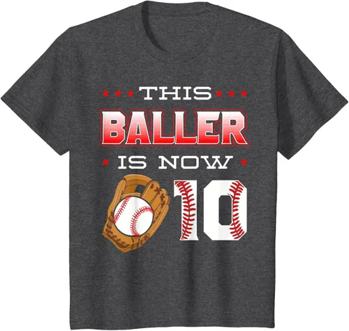 Vista 38 de This Baller Is Now 10 - Camiseta de béisbol para fiesta temática de cumpleaños número 10, Negro