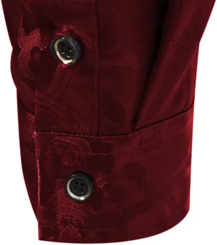 Vista 8 de Camisa de seda satinada para hombre, camisa de vestir de cachemira, ajustada, camisa de jacquard floral para fiesta, graduación, boda, camisas