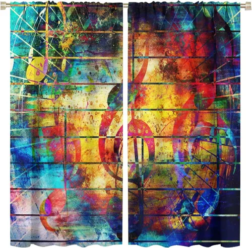 Vista 37 de Cortinas de notas musicales, blanco y negro, instrumento musical, canción, arte de canción, opacas, para ventana, dormitorio, sala de estar
