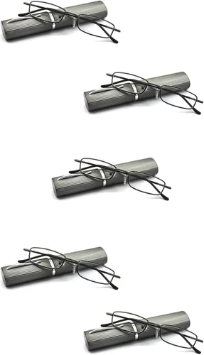 Vista 7 de Paquete de 5 lentes de lectura delgados de metal con estuche de tubo para hombres y mujeres, multicolor