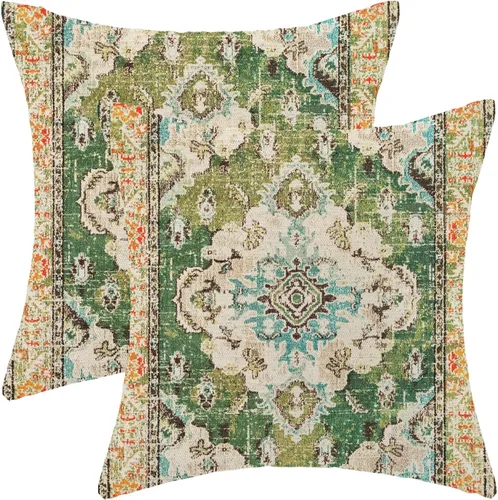 Vista 17 de Fundas de almohada Gohdiwh boho 16 x 16, juego de 2, fundas de almohada decorativas de diseño étnico, fundas de almohada de lino azul